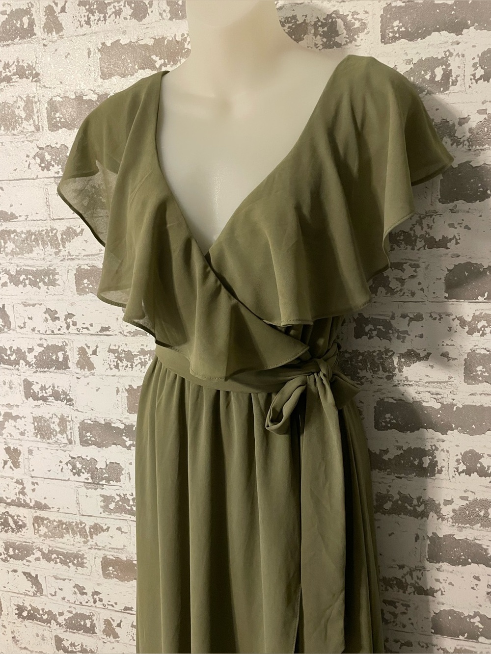 Baltic Born Olive Green Ruffle High-Low Maxi Dress Small